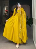 Beautiful Mustard Georgette Lace Gown for Ceremonial - 3