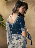 Beautiful Navy Blue and White Crepe Silk Digital Print Designer Saree - 2