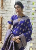 Beautiful Navy Blue Banarasi Woven Designer Saree for Ceremonial - 1