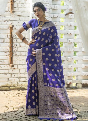 Beautiful Navy Blue Banarasi Woven Designer Saree 