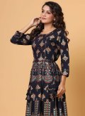 Beautiful Navy Blue Cotton  Printed Gown for Ceremonial - 1