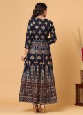 Beautiful Navy Blue Cotton  Printed Gown for Ceremonial - 2