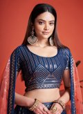 Beautiful Navy Blue Georgette Embroidered A Line Lehenga Choli for Engagement - 1
