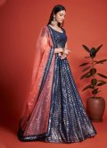 Beautiful Navy Blue Georgette Embroidered A Line Lehenga Choli for Engagement - 3