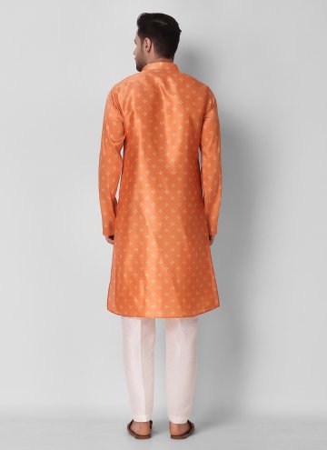 Beautiful Orange Art Silk Digital Print Kurta Pyjama