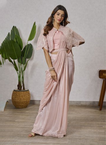 Beautiful Peach Shimmer Georgette Embroidered Contemporary Saree