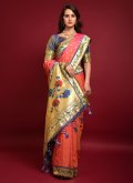 Beautiful Peach Silk Woven Contemporary Saree for Engagement - 2