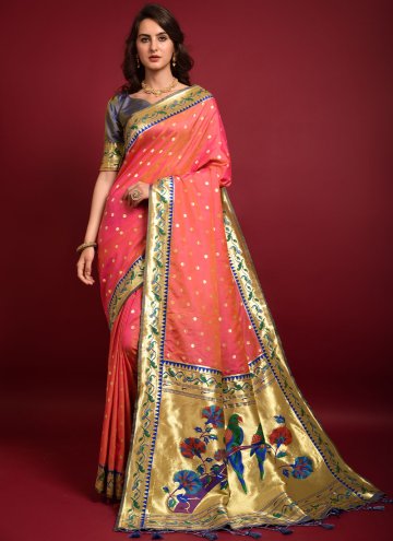 Beautiful Peach Silk Woven Contemporary Saree for 