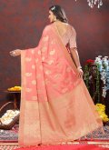 Beautiful Peach Soft Cotton Woven Classic Designer Saree for Ceremonial - 2