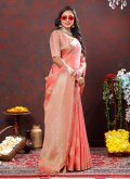 Beautiful Peach Soft Cotton Woven Classic Designer Saree for Ceremonial - 3