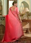 Beautiful Pink and Red Chinon Embroidered Contemporary Saree - 1