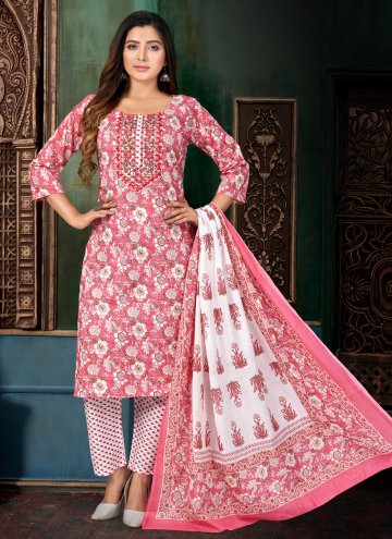 Beautiful Pink Cotton  Embroidered Salwar Suit