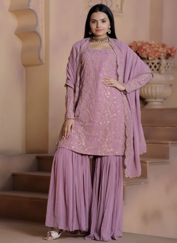 Beautiful Pink Faux Georgette Embroidered Palazzo Suit