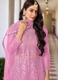 Beautiful Pink Net Embroidered Floor Length Suit - 1