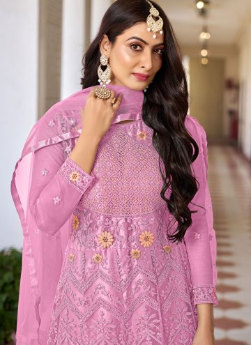 Beautiful Pink Net Embroidered Floor Length Suit