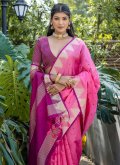 Beautiful Pink Raw Silk Woven Contemporary Saree - 2