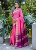Beautiful Pink Raw Silk Woven Contemporary Saree - 3