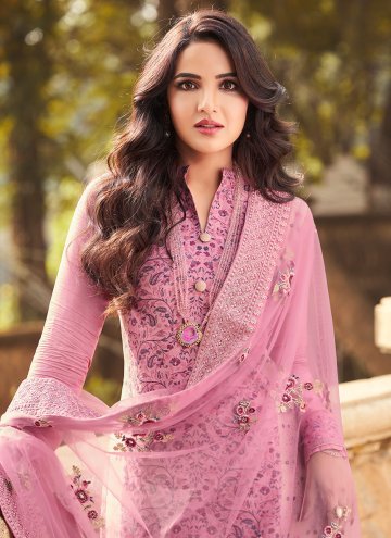 Beautiful Pink Viscose Jacquard Work Trendy Salwar