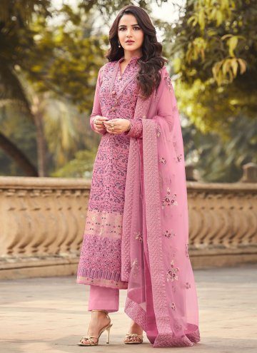 Beautiful Pink Viscose Jacquard Work Trendy Salwar