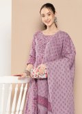 Beautiful Printed Cotton  Lavender Salwar Suit - 1