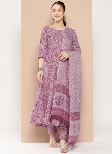Beautiful Printed Cotton  Lavender Salwar Suit