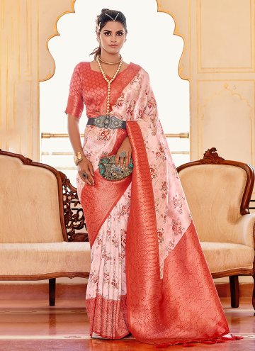 Beautiful Printed Silk Rose Pink Trendy Saree