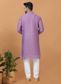 Beautiful Purple Cotton  Embroidered Kurta Pyjama - 4