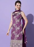 Beautiful Purple Cotton  Embroidered Salwar Suit - 1