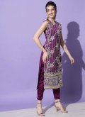 Beautiful Purple Cotton  Embroidered Salwar Suit - 3