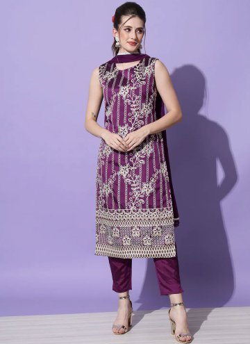 Beautiful Purple Cotton  Embroidered Salwar Suit