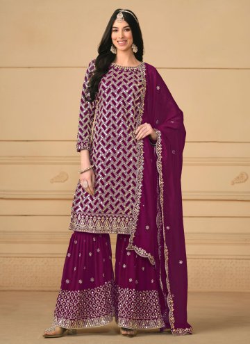 Beautiful Purple Faux Georgette Embroidered Designer Salwar Kameez
