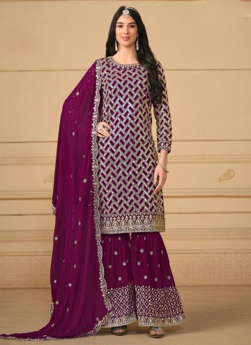 Beautiful Purple Faux Georgette Embroidered Designer Salwar Kameez