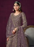 Beautiful Purple Net Embroidered Floor Length Leyered Salwar Suit - 1