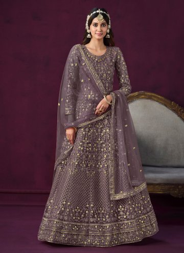 Beautiful Purple Net Embroidered Floor Length Leyered Salwar Suit