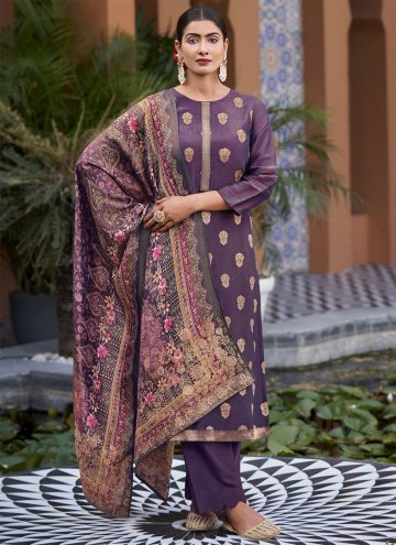 Beautiful Purple Pure Silk Jacquard Work Palazzo Suit