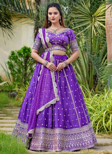 Beautiful Purple Satin Embroidered Readymade Lehen