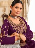 Beautiful Purple Vichitra Silk Embroidered Trendy Salwar Suit - 1