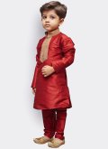 Beautiful Red Art Dupion Silk Lace Kurta Pyjama - 1