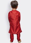 Beautiful Red Art Dupion Silk Lace Kurta Pyjama - 2