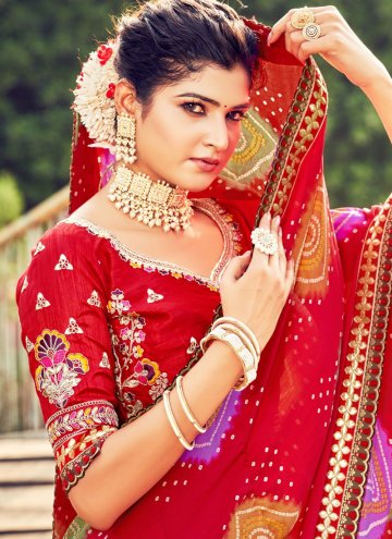 Beautiful Red Chiffon Embroidered Classic Designer Saree