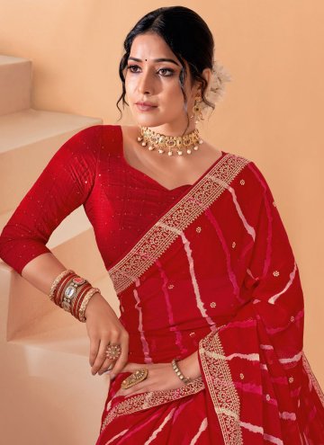Beautiful Red Chiffon Printed Designer Saree