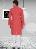 Beautiful Red Cotton  Plain Work Kurta Pyjama for Casual - 1