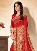 Beautiful Red Georgette Embroidered Trendy Saree - 1