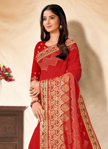 Beautiful Red Georgette Embroidered Trendy Saree