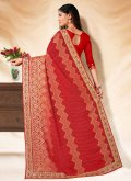 Beautiful Red Georgette Embroidered Trendy Saree - 2