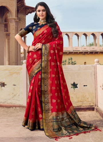 Beautiful Red Raw Silk Woven Designer Saree