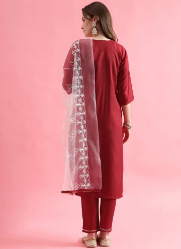 Beautiful Red Silk Blend Embroidered Salwar Suit for Festival