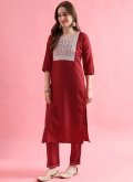 Beautiful Red Silk Blend Embroidered Salwar Suit for Festival - 3