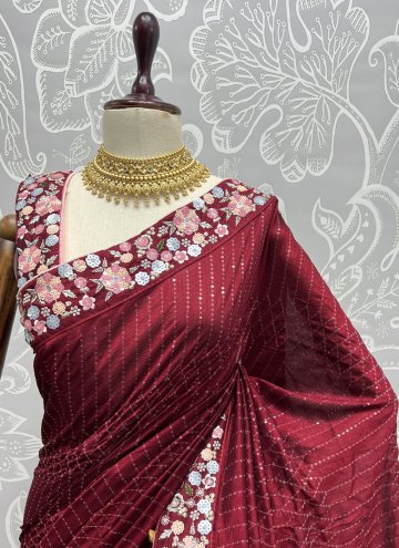 Beautiful Red Vichitra Silk Embroidered Classic Designer Saree