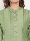 Beautiful Sea Green Chanderi Silk Embroidered Designer Kurti - 1